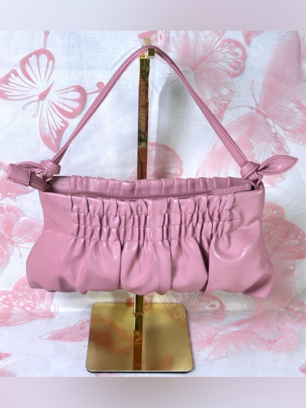 Victoria's Secret Pink Ruched Pleated Faux Leather Shoulder Bag Purse